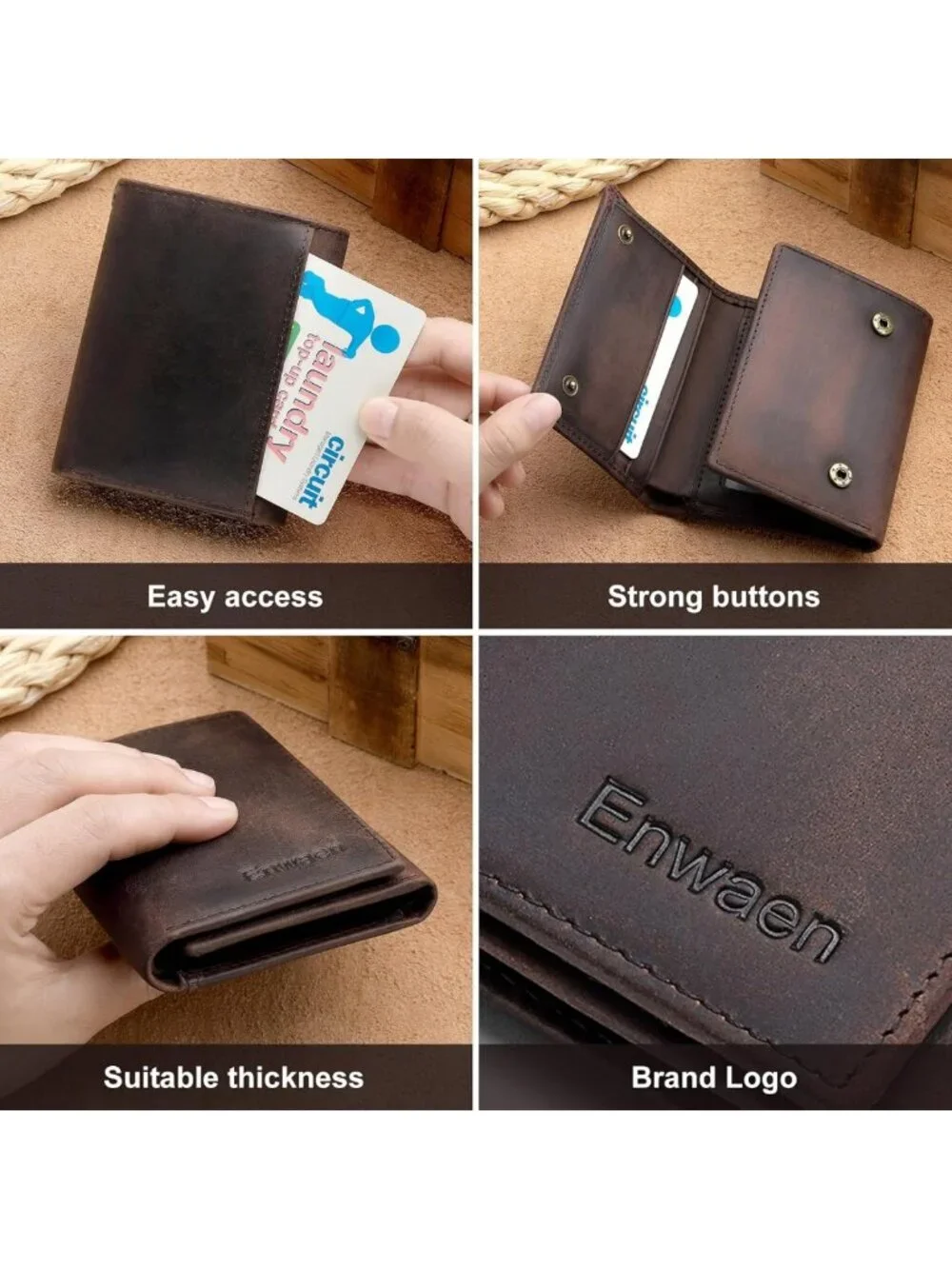 Genuine Leather Trifold Chain Wallet for Men, RFID Blocking, Anti-Theft Biker